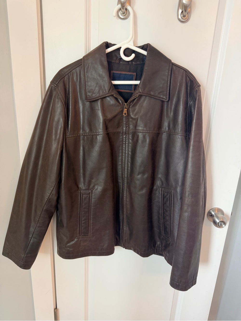 Vintage Tommy Hilfiger Men's Dark Brown Leather Bomber Jacket